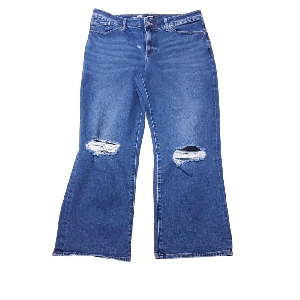 Express‎ Jeans Womens 10 Blue Mid Rise Ankle Bootcut Distressed Denim 30x26 - Picture 2 of 15